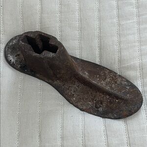 Antique Cast Iron Cobbler Shoe Form Marked C Paper Weight Door Stop Display